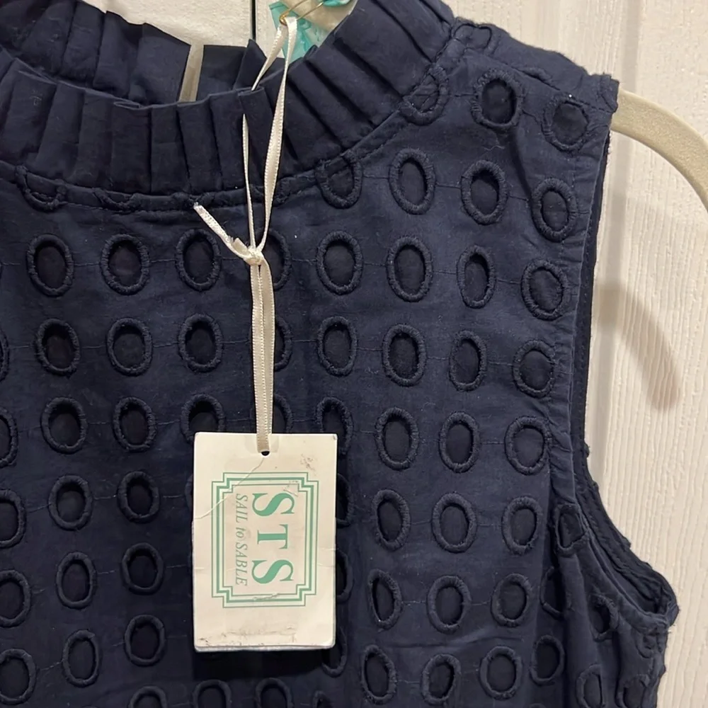 Sail to Sable Eyelet Ruffle Dress Navy Blue Womens Size 0 - Picture 6 of 7